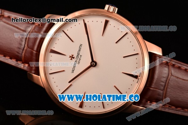 Vacheron Constantin Patrimony Miyota 9015 Automatic Rose Gold Case with White Dial Brown Leather Strap and Stick Markers - Click Image to Close